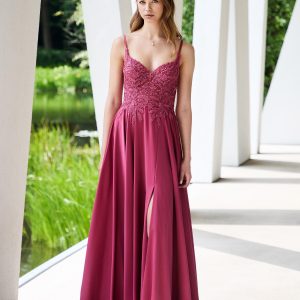robe de cérémonie rose à bretelles fines
