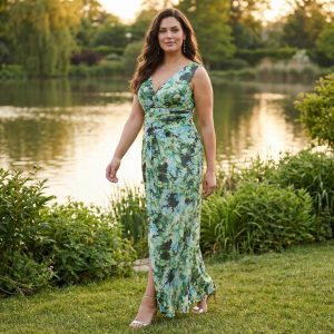 robe de cérémonie imprimé verte
