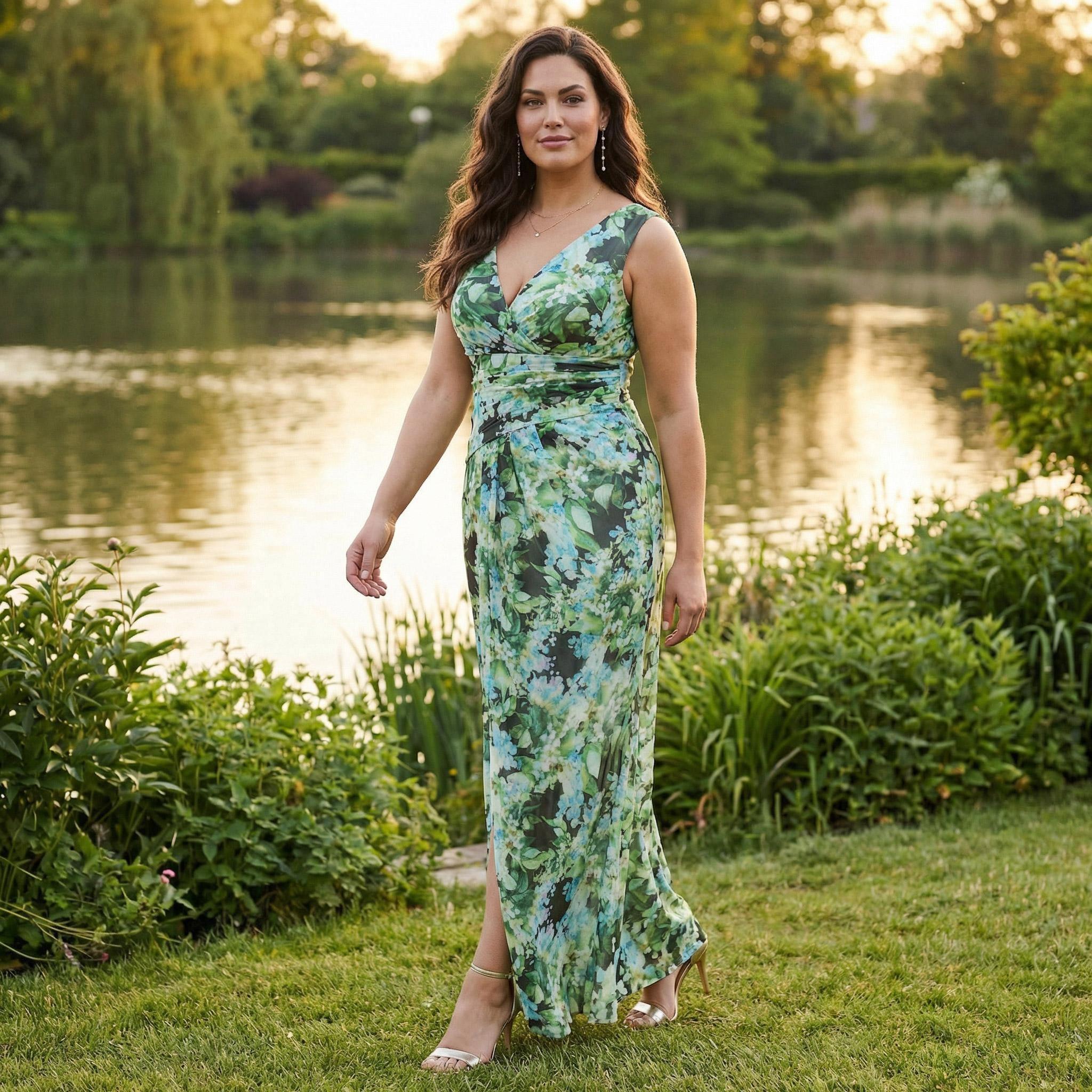robe de cérémonie imprimé verte